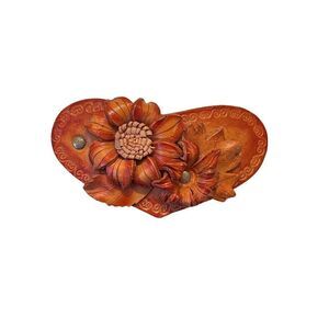 1970s Leather Wildflower Floral Intricate Women’s Barrette Hair Tie Piece Vtg